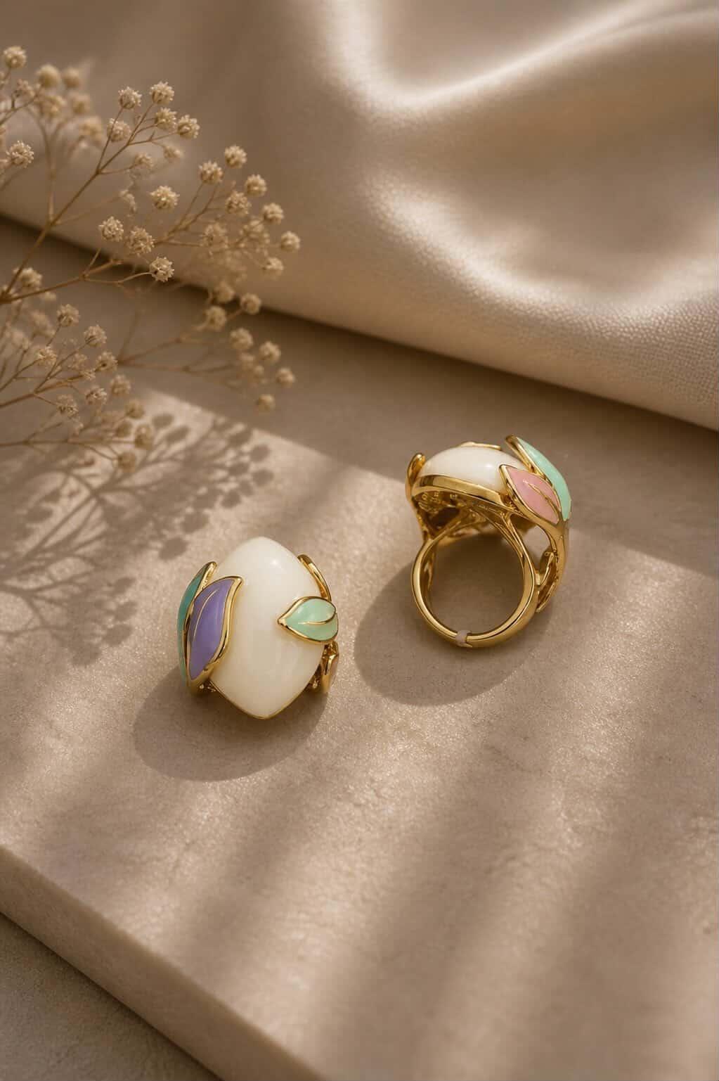 WHITE LEAF COCKTAIL RING