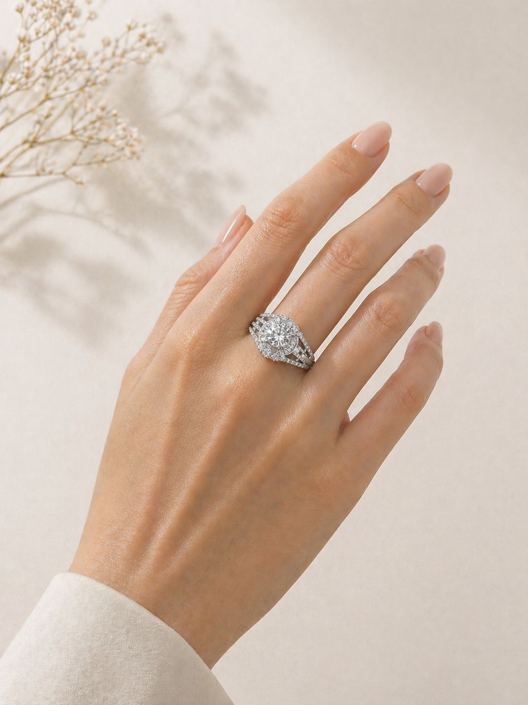 Empress Halo Silver tone AD Ring