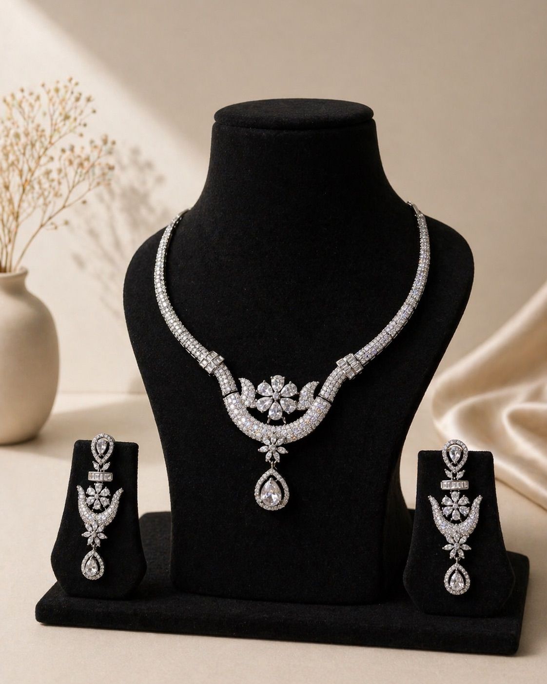 Silver Mist AD Necklace Set