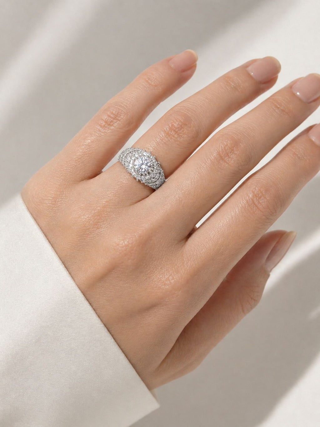 Luxe Halo Silver tone AD Ring