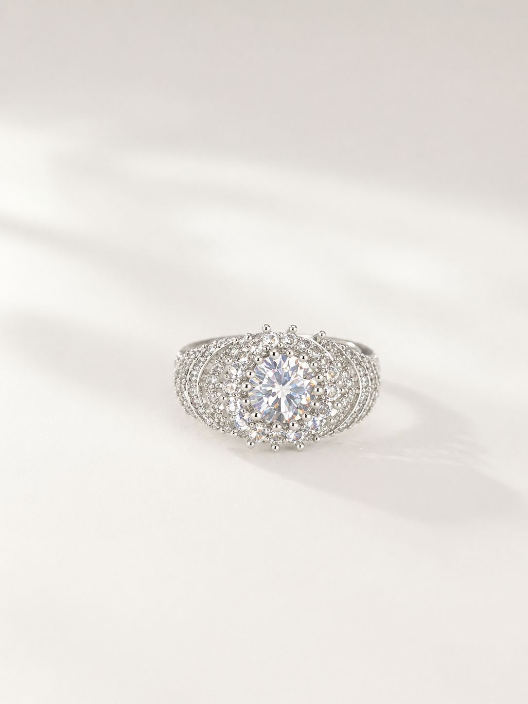 Luxe Halo Silver tone AD Ring