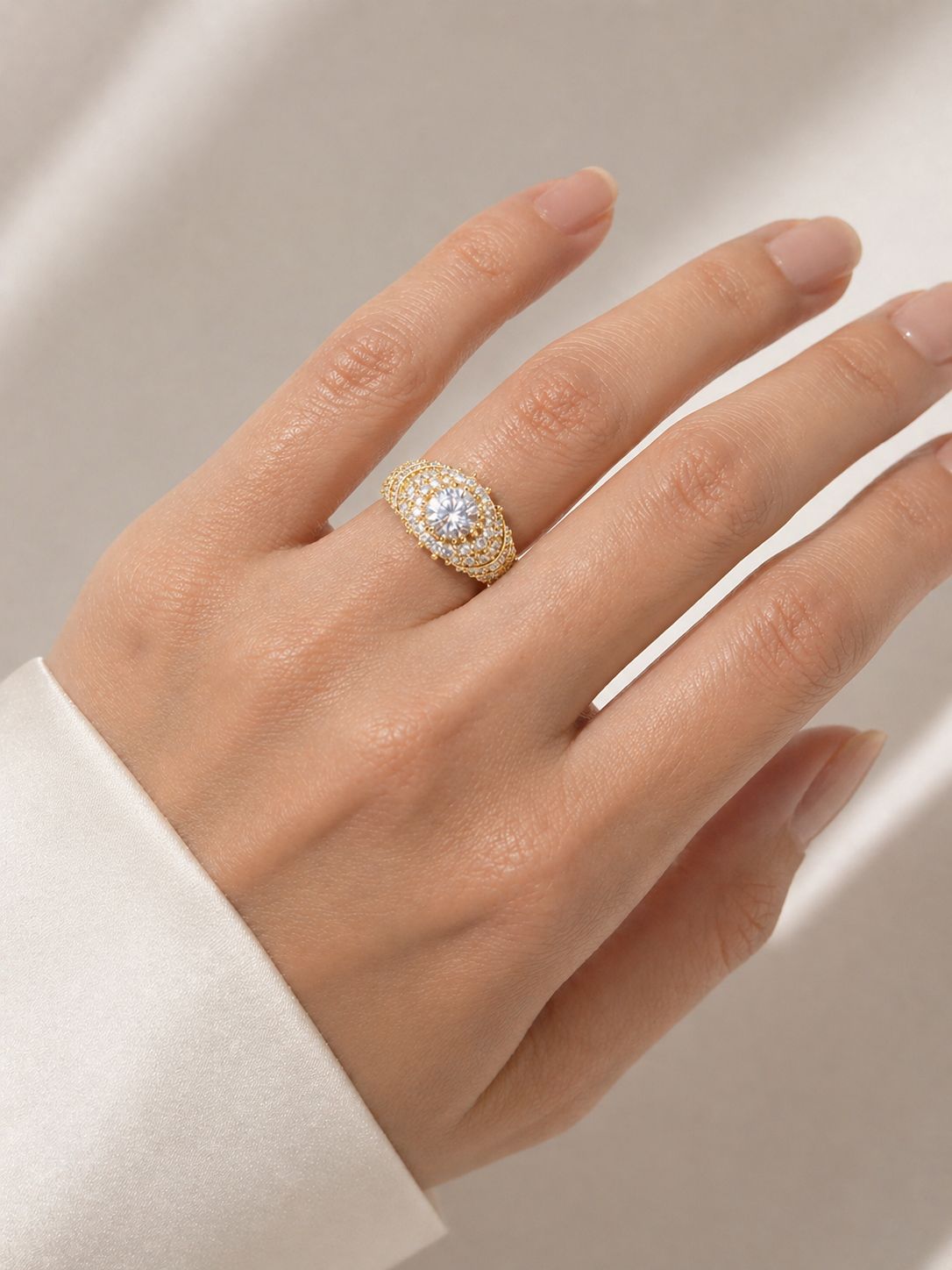 Luxe Halo Golden tone AD Ring