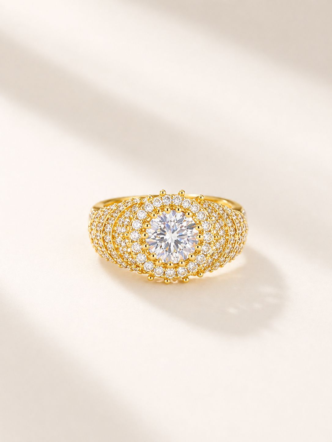 Luxe Halo Golden tone AD Ring