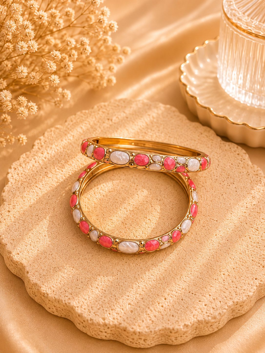 Pink Pearl Enamel Bangles