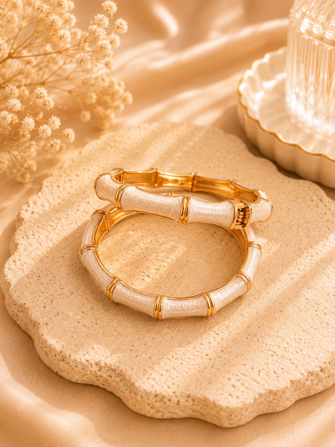 White Bamboo Enamel Bangles