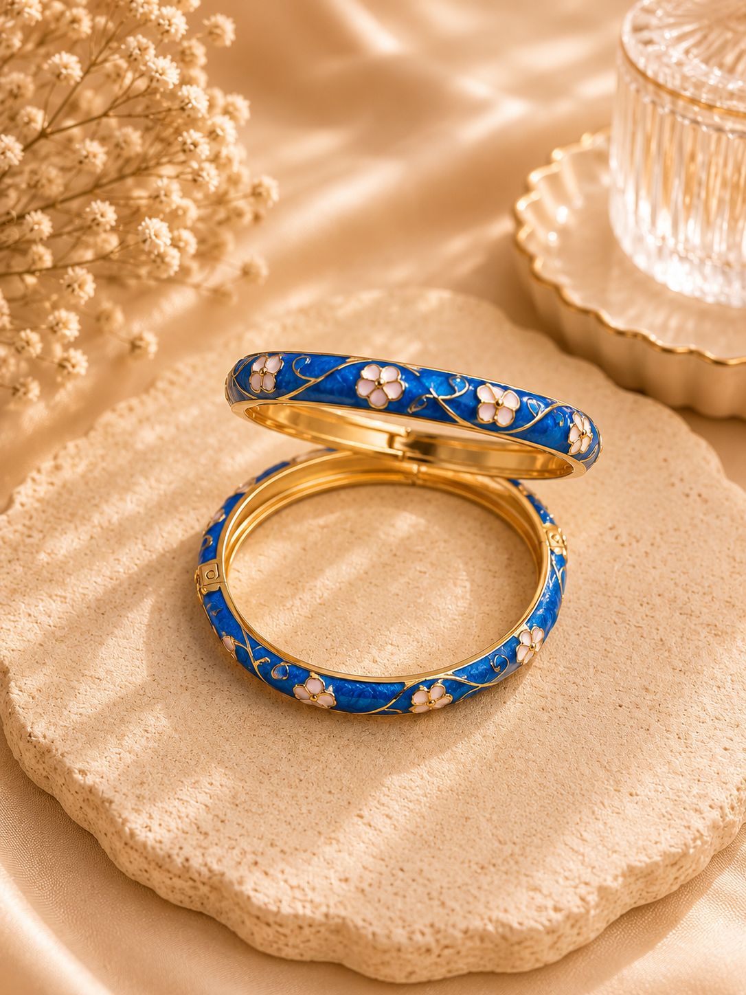 Sapphire Blossom Enamel Bangles