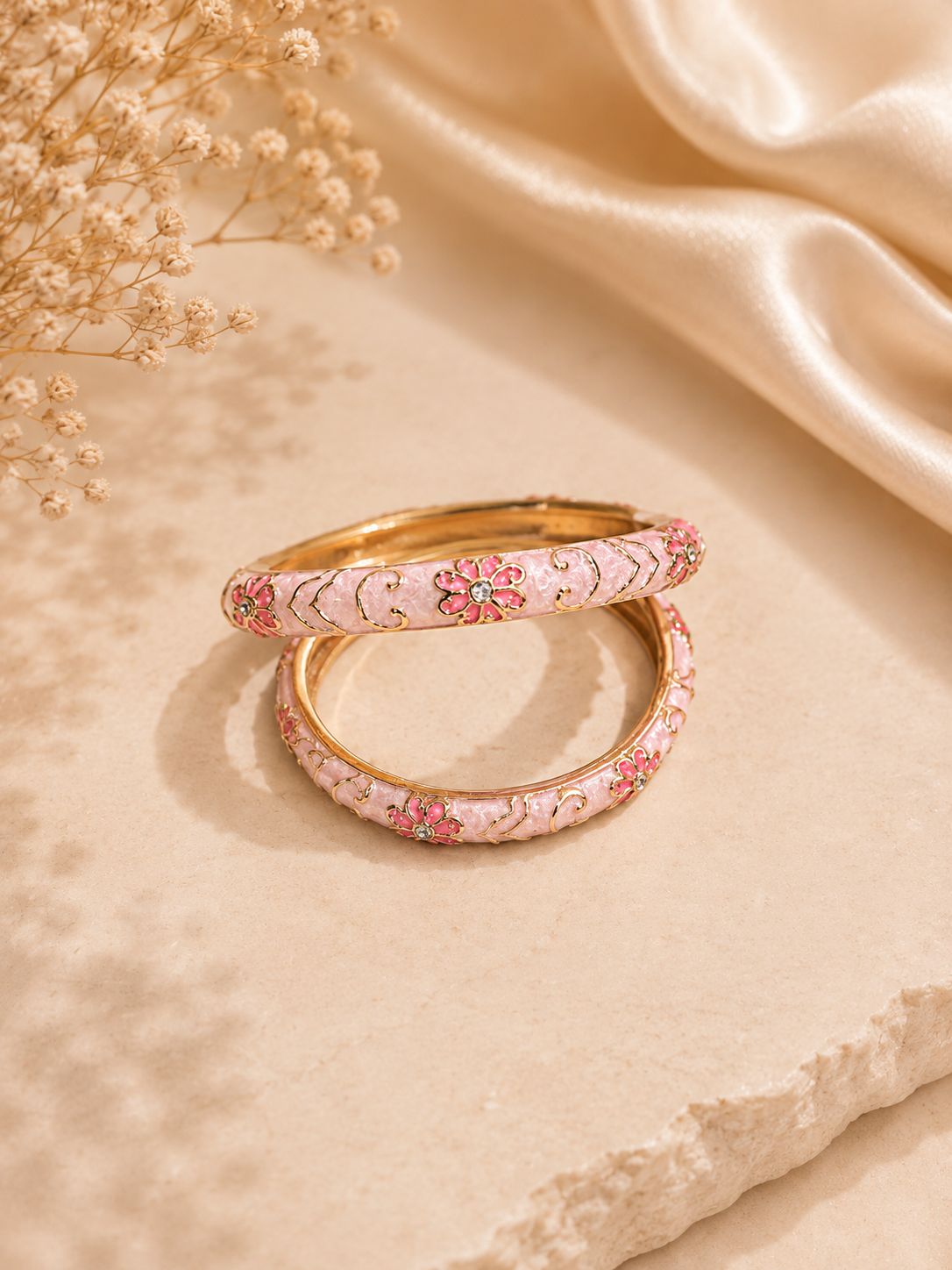 Pink Rose Enamel Bangles