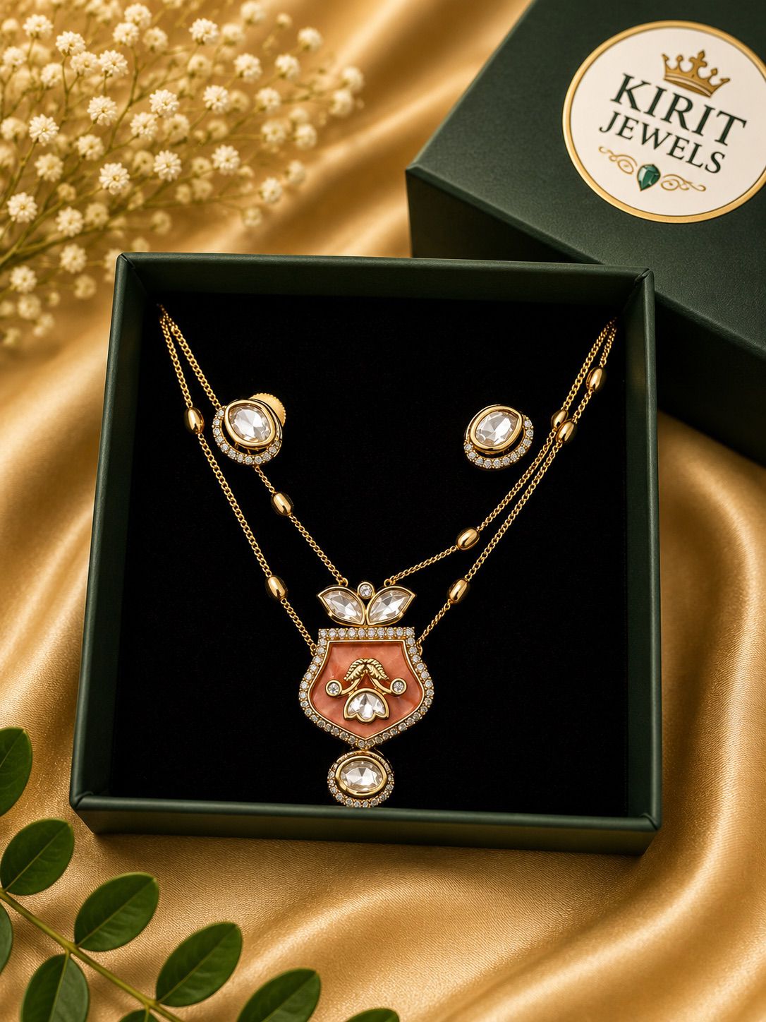 Peach Stone Double Chain Mosanite Pendant