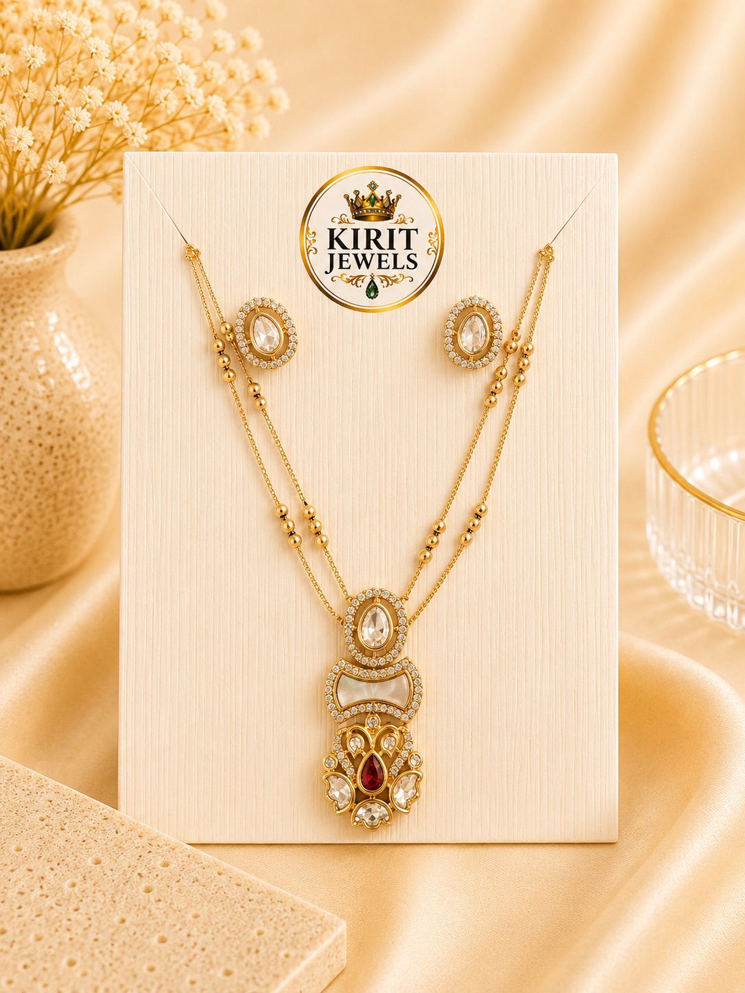 Ruby Double Chain Mosanite Pendant
