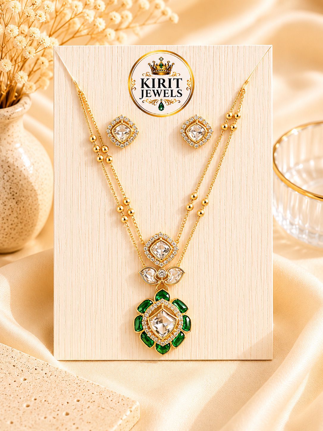 Embrald Flower Double Chain Mosanite Pendant