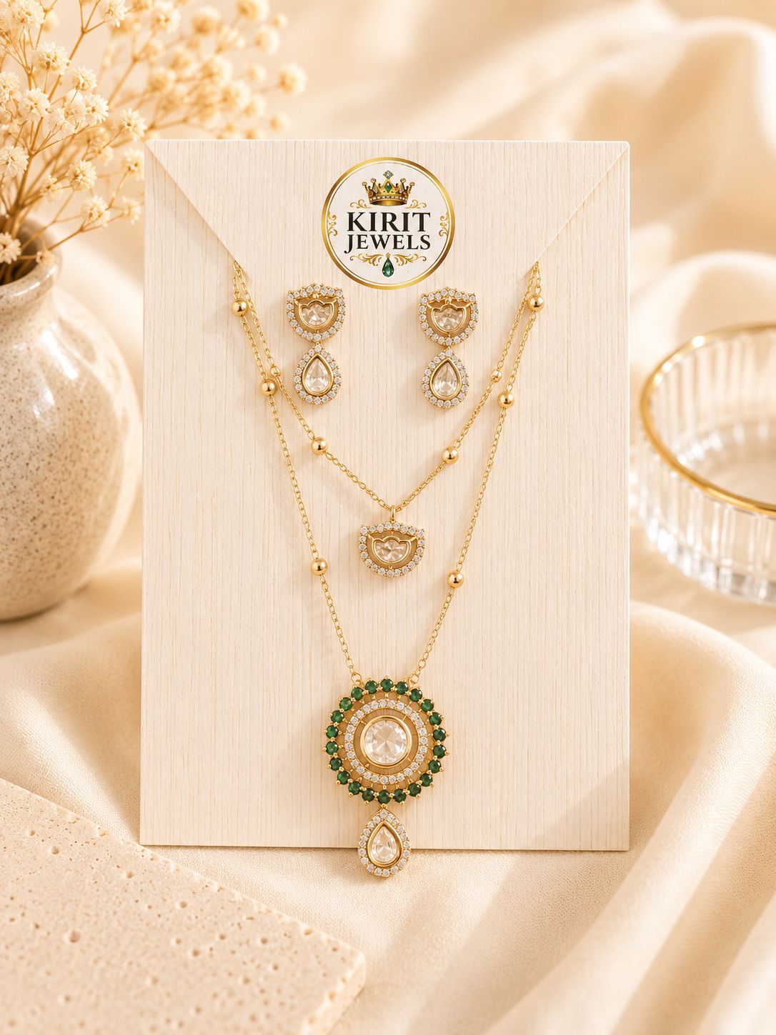 Embrald Double Chain Mosanite Pendant
